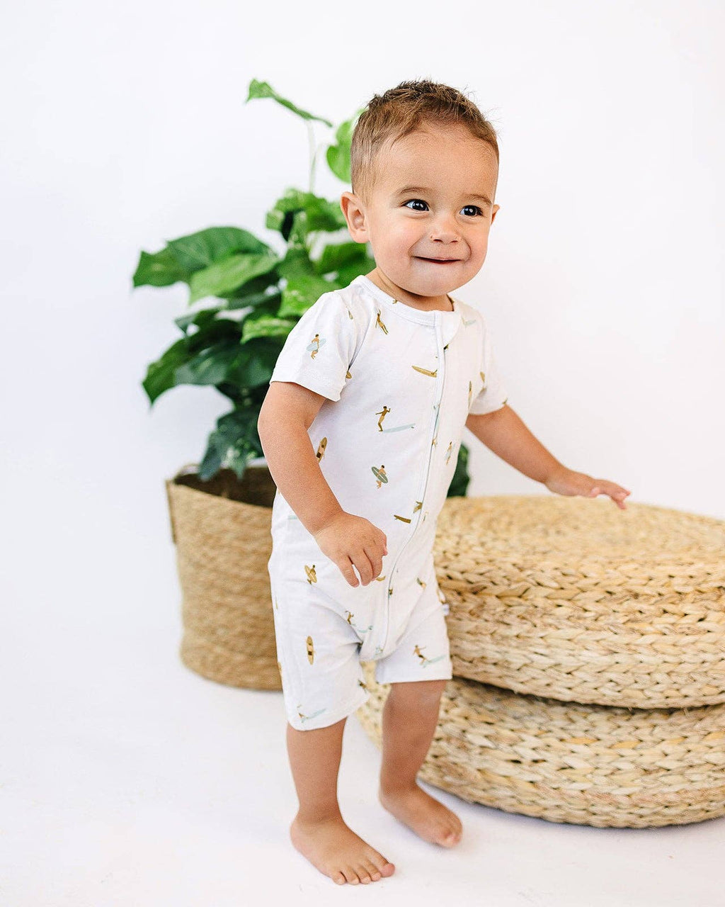 ava + oliver Short Zip Romper - Vintage Surf Cars