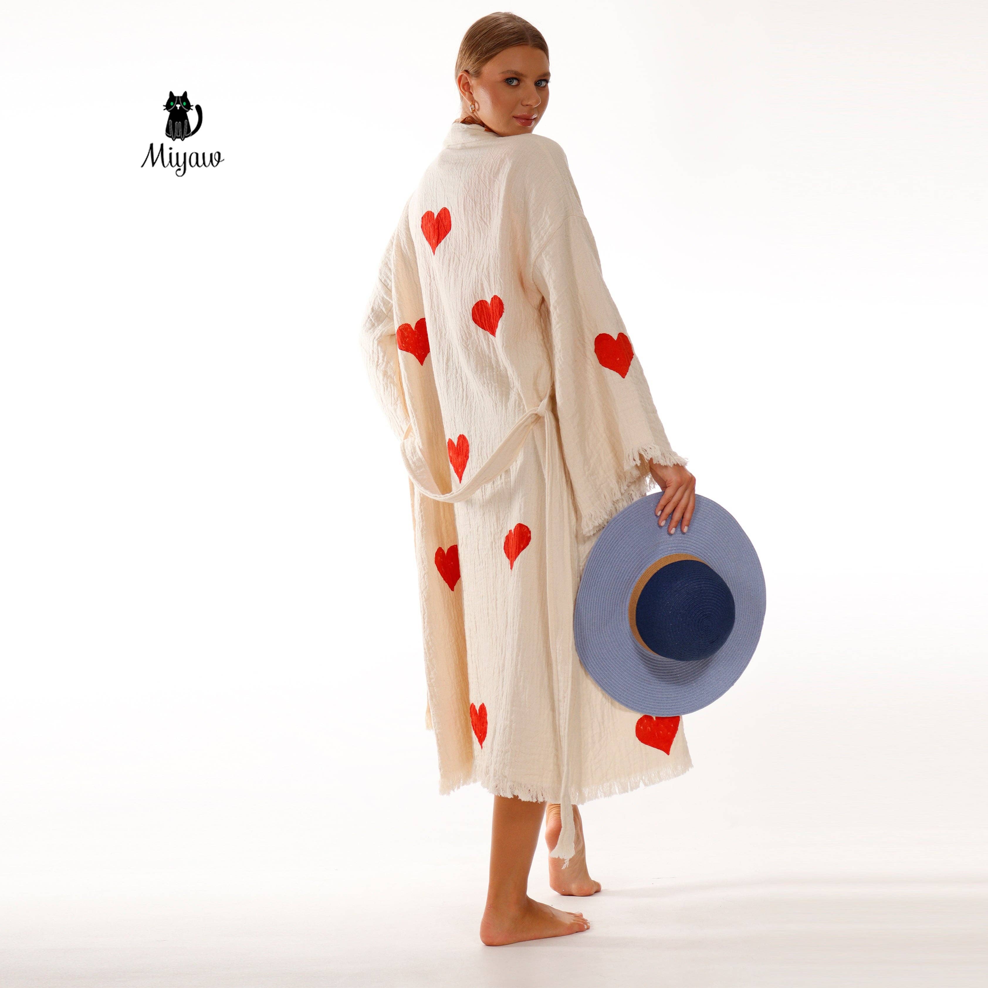 Handmade Organic Cotton Kimono Robe – Hearts