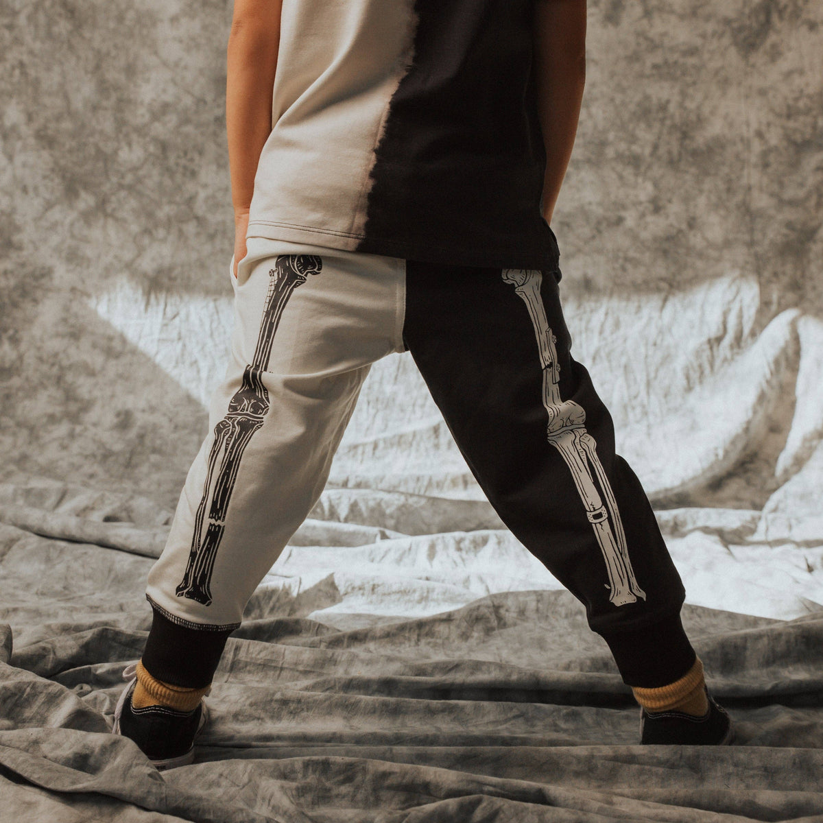 RAGS - Relaxed Fit Joggers - 'Skelly' - Black & White