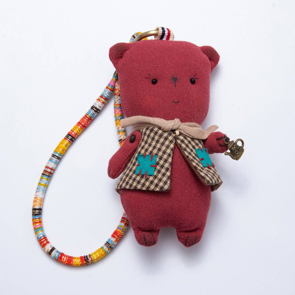Red Bear Gingham Scarf Plush Bag Charm Keychain