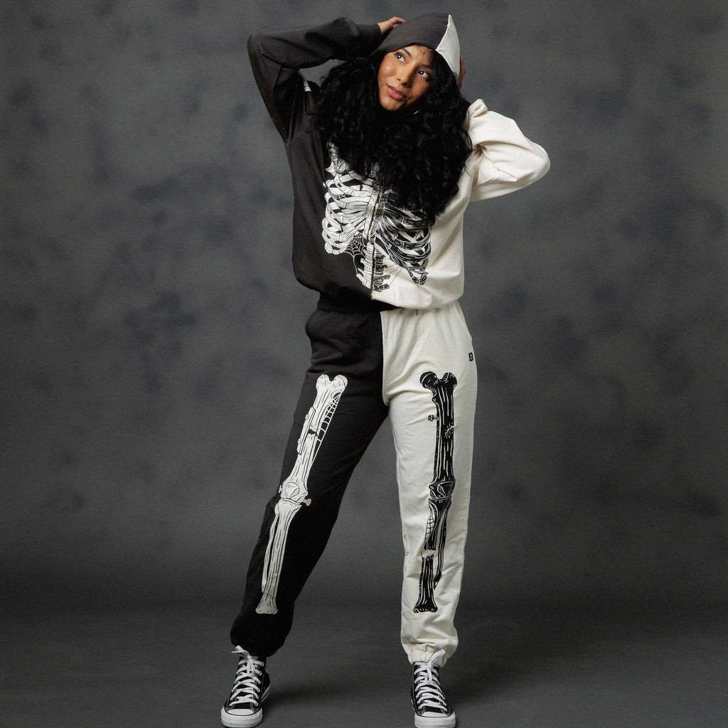 RAGS - Adult Unisex Hoodie - Black & White Skelly