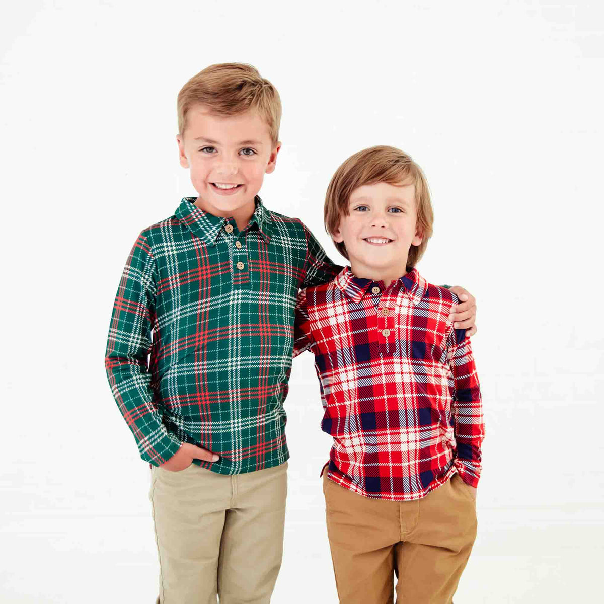 Dreamiere Long Sleeve Polo Shirt Set - Plaid Duo
