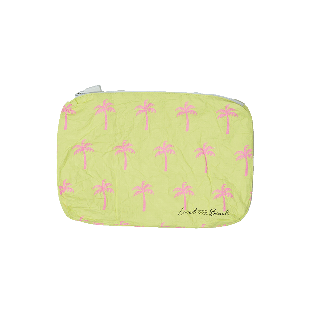 Local Beach Water Resistant Tyvek Printed Pouch - Yellow Neon Palms