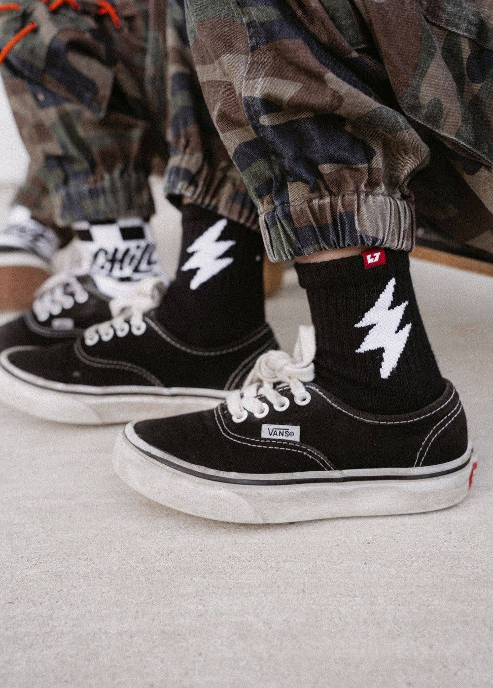 Little Trouble Crew Socks - Black Bolt