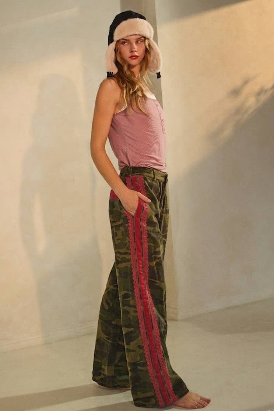 Women's Cotton Pants - Camo w/ Red Lace