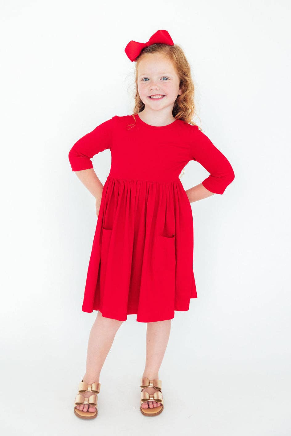 Mila & Rose 3/4 Sleeve Pocket Twirl Dress - Red