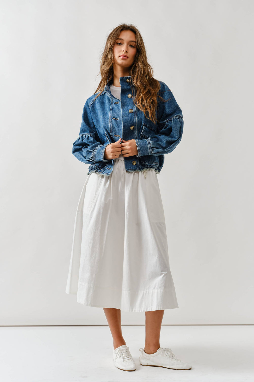 Women's Balloon Sleeve Twill Denim Jacket