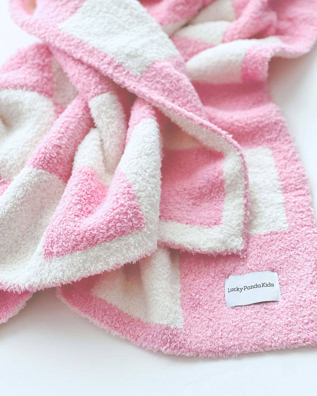 Lucky Panda Kids Baby Blanket - Checkered Plush Pink