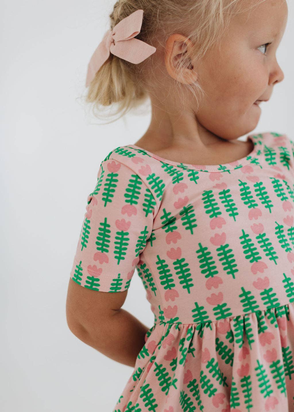 Good Apples Kids Short Sleeve Twirl Dress - Pink Tulips