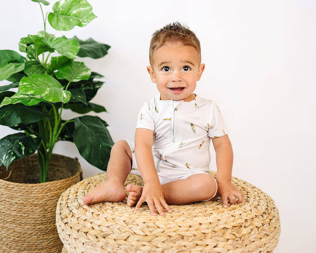 ava + oliver Short Zip Romper - Vintage Surf Cars