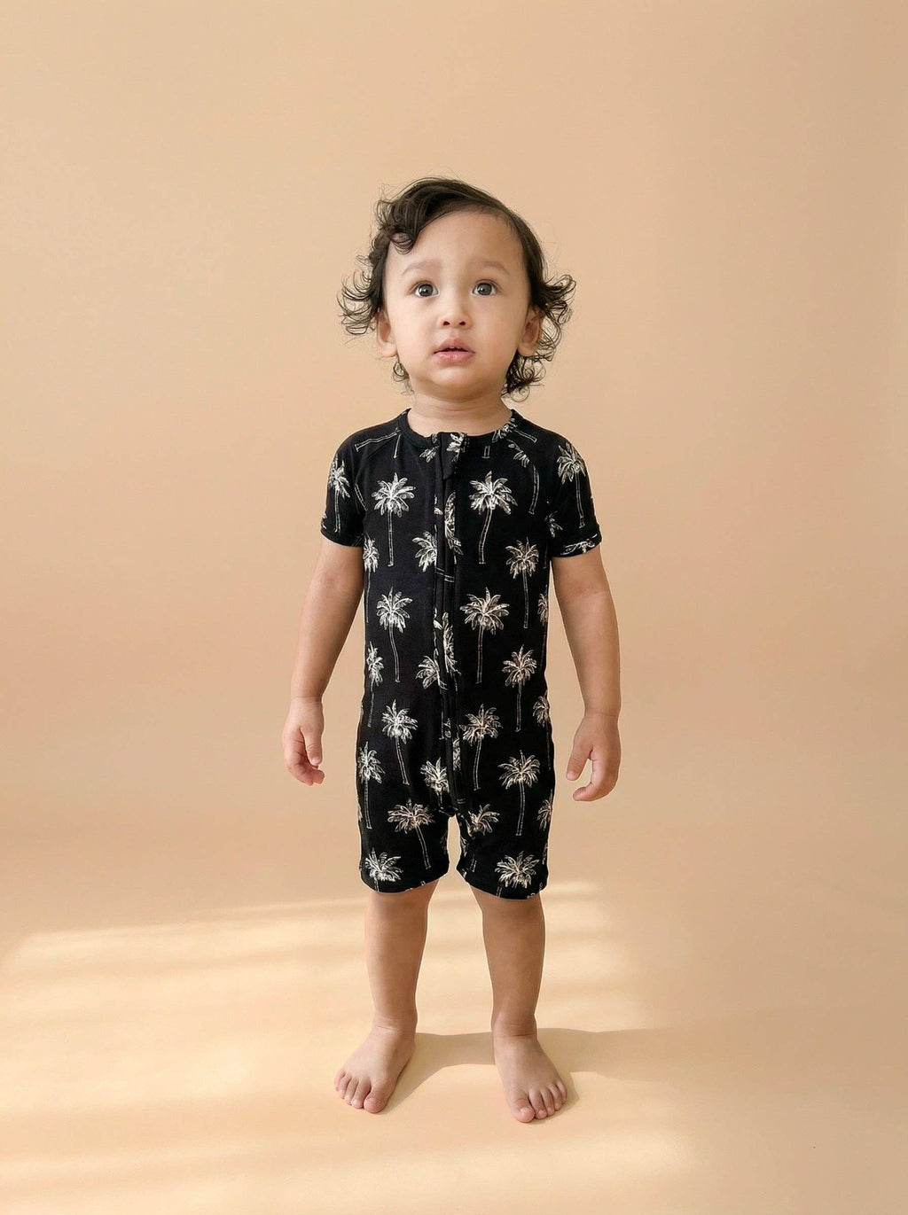 Lucky Panda Kids - Bamboo Shorty Romper - Palm Style Black