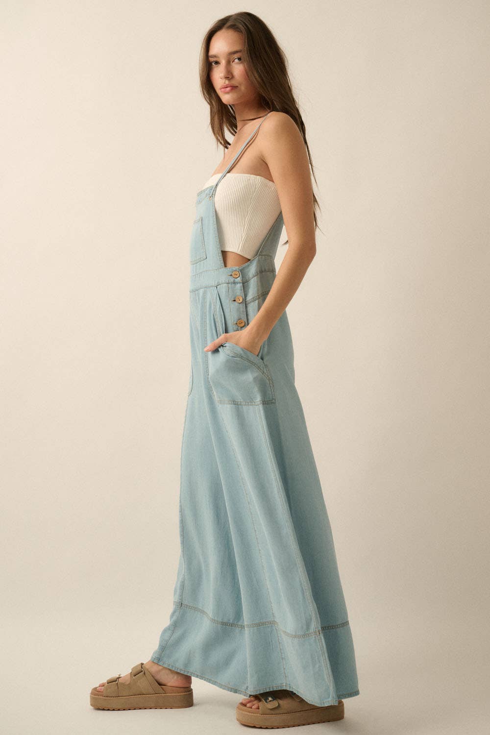 Women's Denim Wide-Leg Overall Jumpsuit