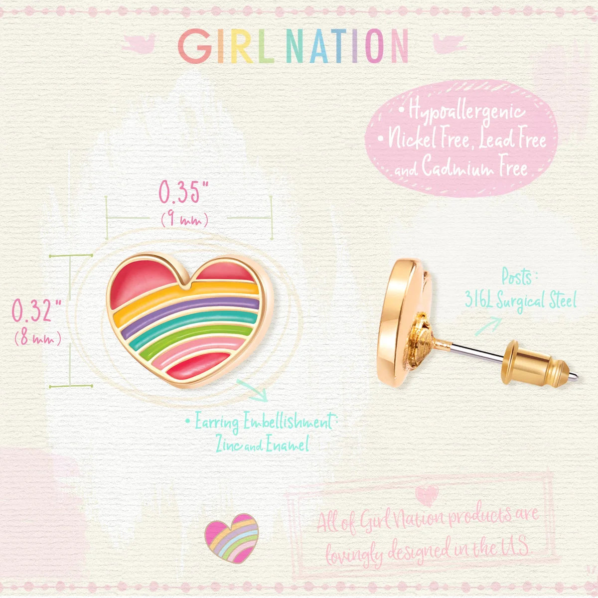 Girl Nation Earrings - Rainbow Heart