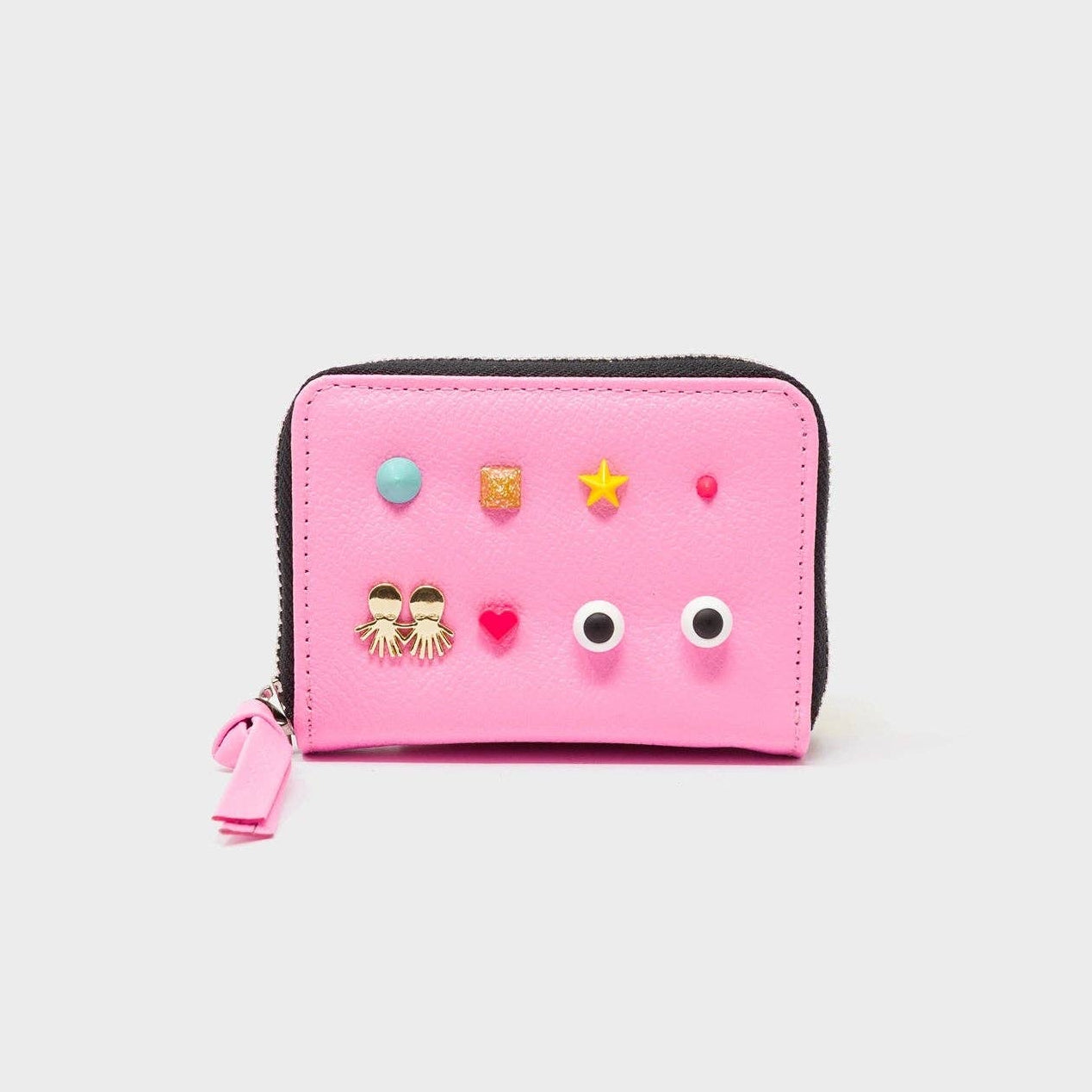 Min & Mon - Frodo Bubblegum Pink Leather Zip Around Wallet - Studs Pattern