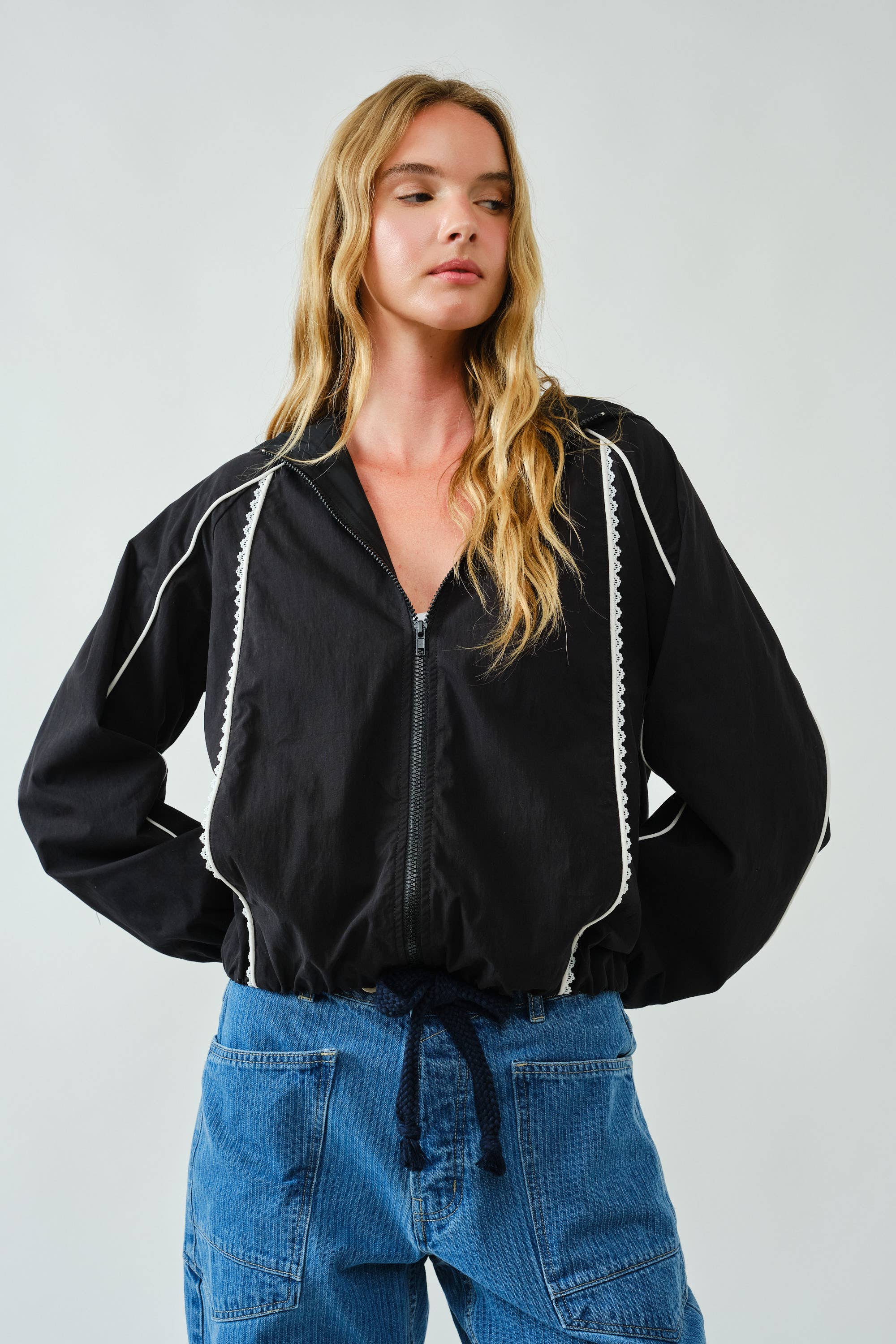 Women's Lace Trim Active Raincoat/Jacket - Black