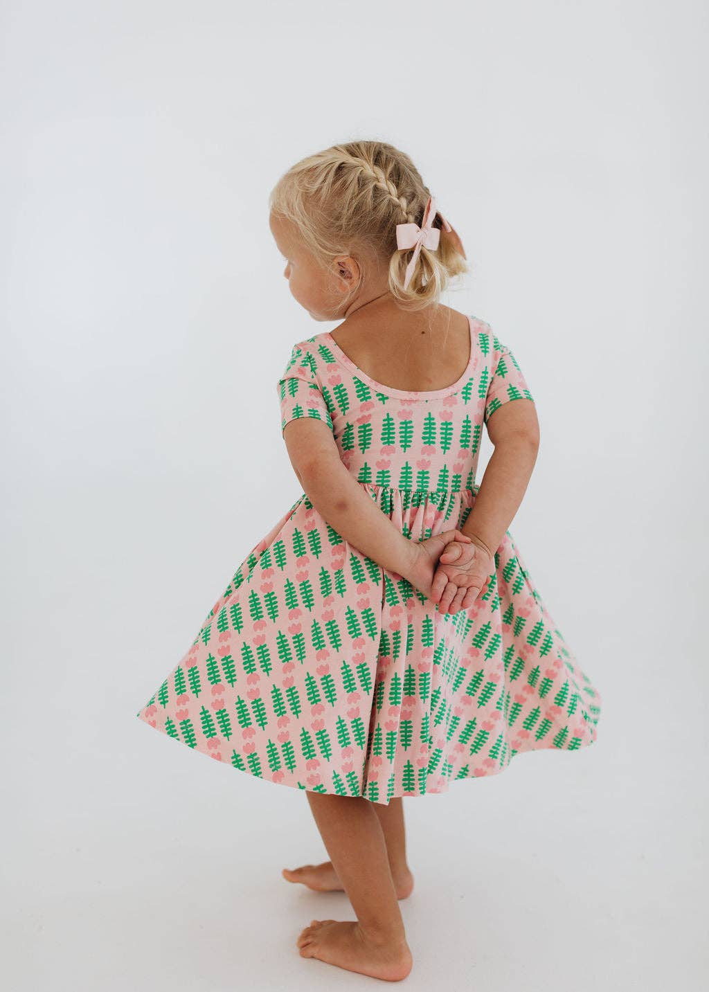 Good Apples Kids Short Sleeve Twirl Dress - Pink Tulips