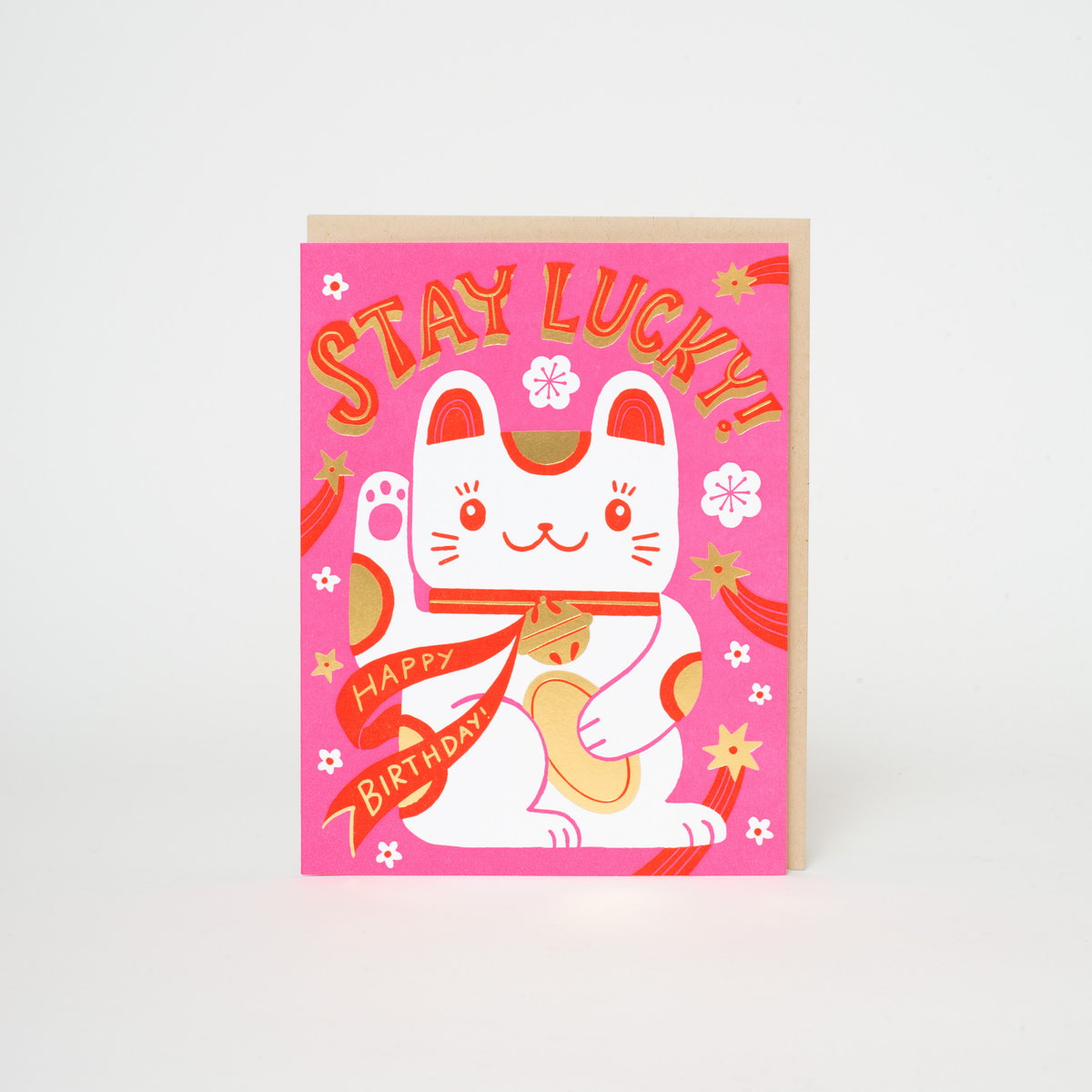 Egg Press Greeting Card - Stay Lucky Birthday Cat
