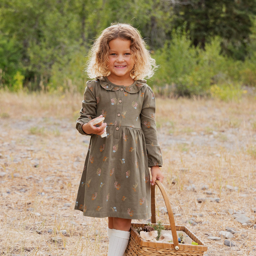 City Mouse Frill Collar Dress - Lichen Mushrooms (Final Sale)