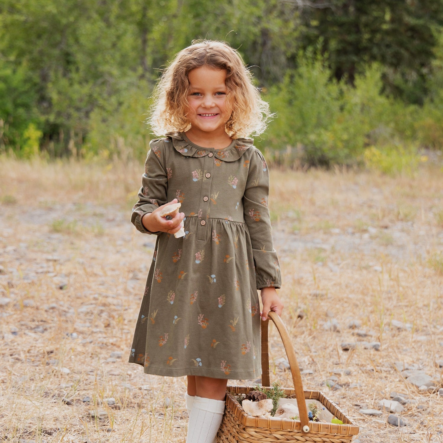 City Mouse Frill Collar Dress - Lichen Mushrooms (Final Sale)