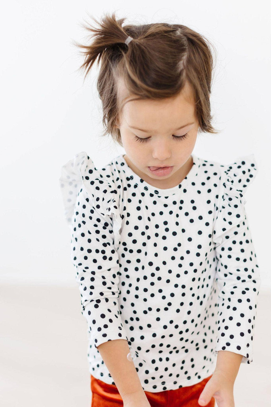 Mila & Rose L/S Ruffle Tee - Scattered Dot