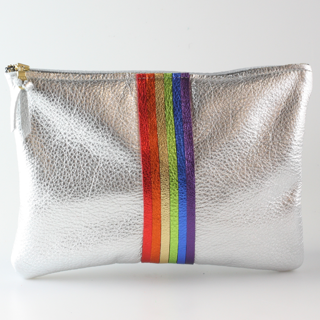 Zina Kao - The Thin Rainbow Carter Metallic Clutch - Silver w/Thin Rainbow