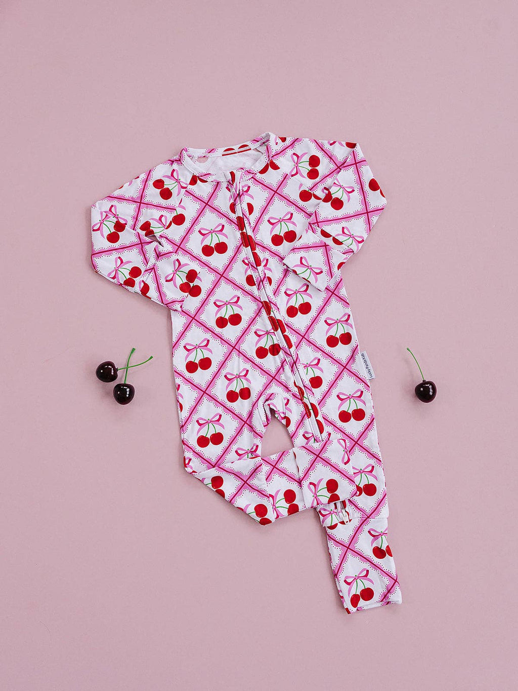 Lucky Panda Kids Bamboo Zip Romper - Cherry Bow