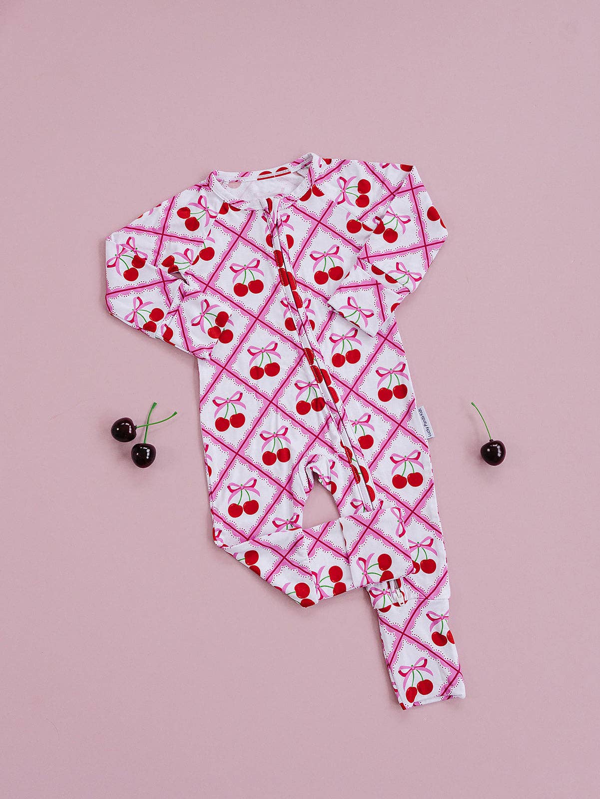 Lucky Panda Kids Bamboo Zip Romper - Cherry Bow