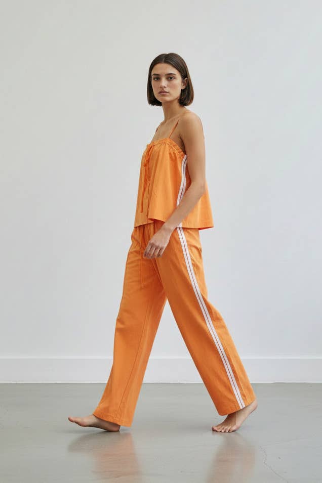 Women's Solid Cotton Camisole & Wide-Leg Pant Set - Orange