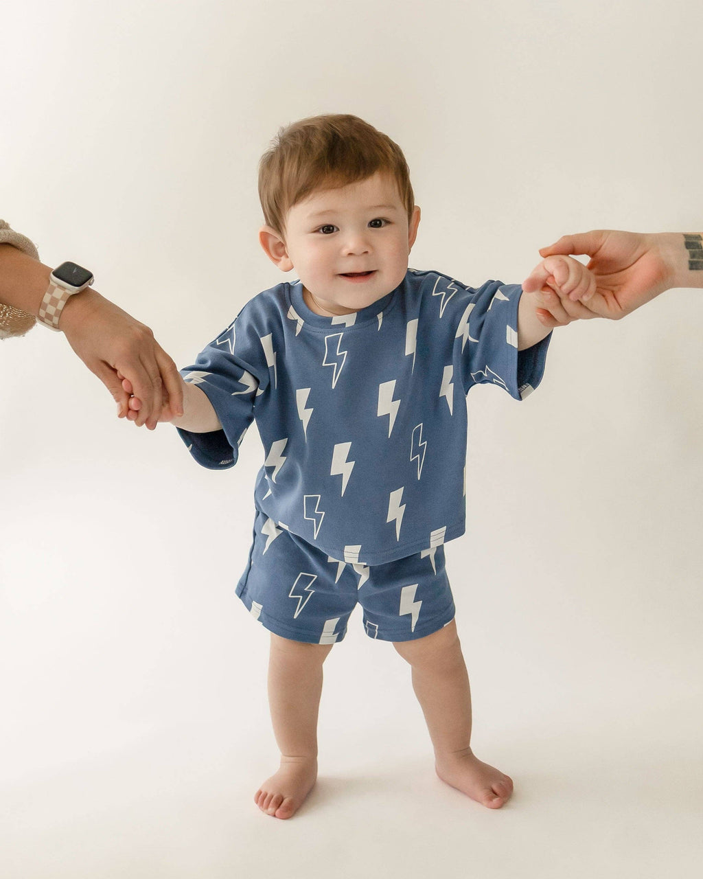 Lucky Panda Kids Shorts Set - Blue Bolts