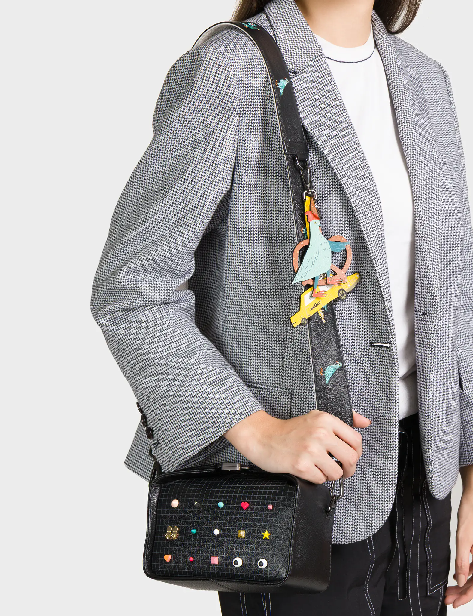 Min & Mon - Benji Micro Crossbody Black Leather Bag - Studs Pattern