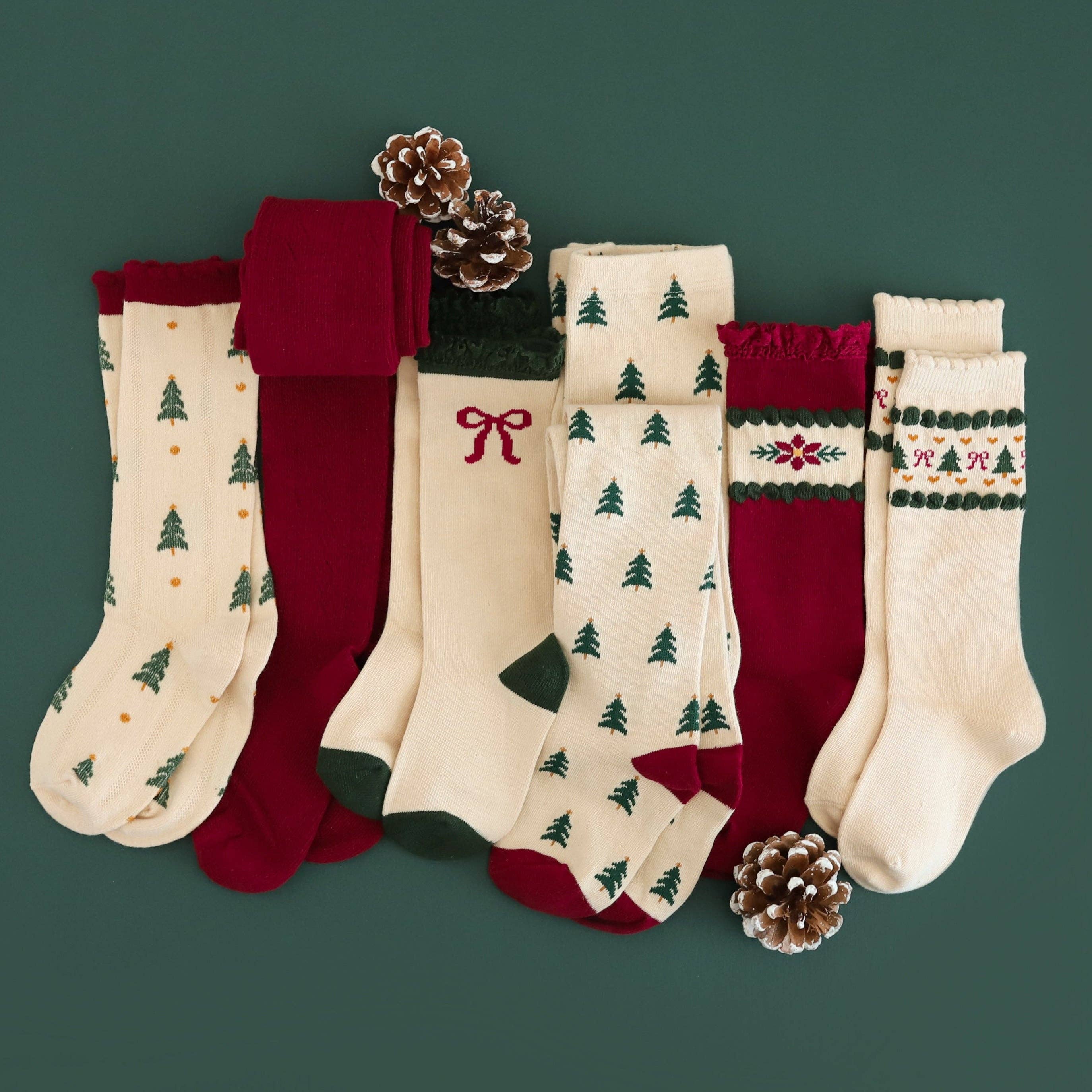 Little Stocking Co. Lace Top Knee High Socks - Vanilla Bow