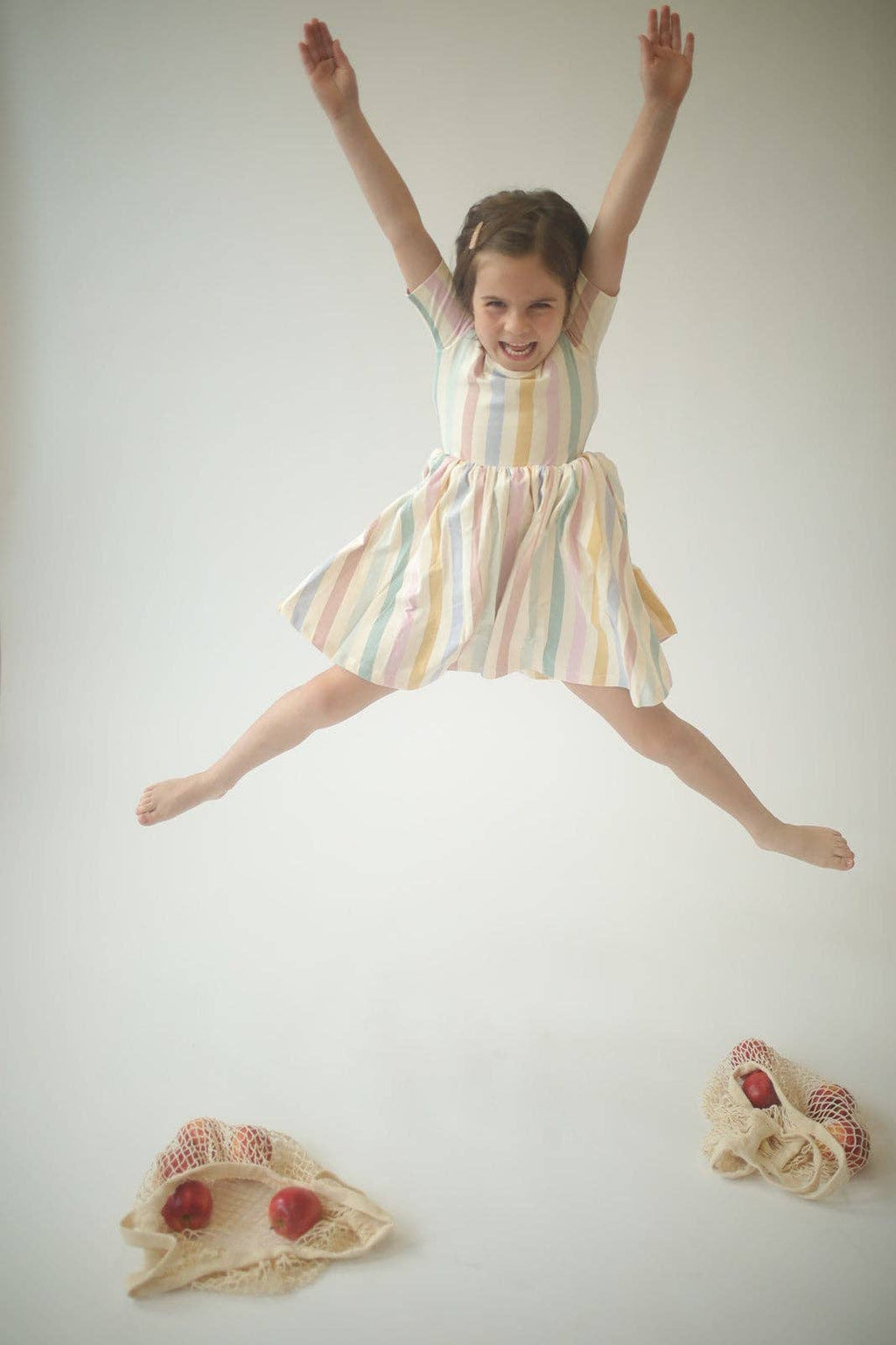 Good Apples Kids Short Sleeve Twirl Dress - Pastel Stripes