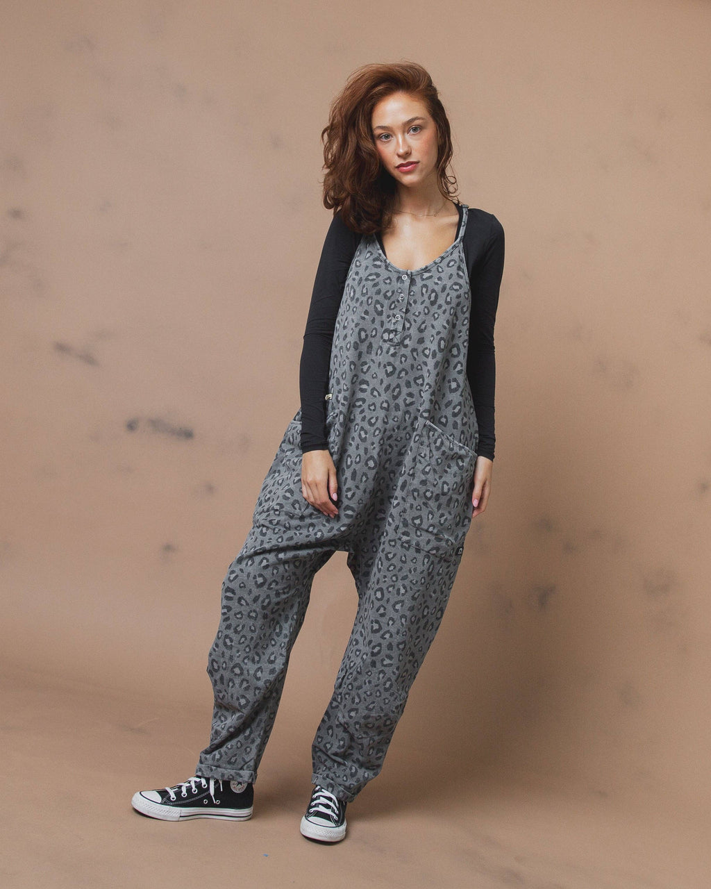 RAGS - Women's Tank Romper - Charcoal Leopard