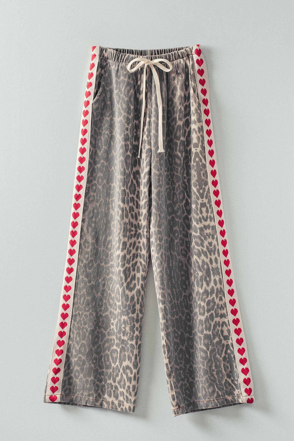 Women's Leopard Print Heart Side Stripe Lounge Pants