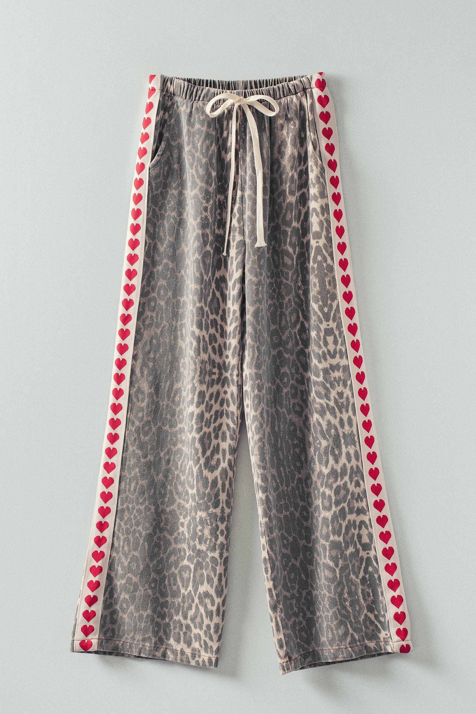 Women's Leopard Print Heart Side Stripe Lounge Pants