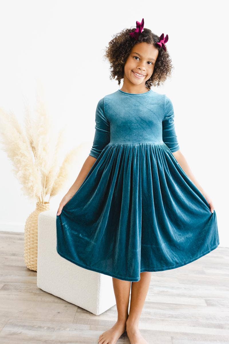 Mila & Rose Velvet Twirl Dress - Denim Blue