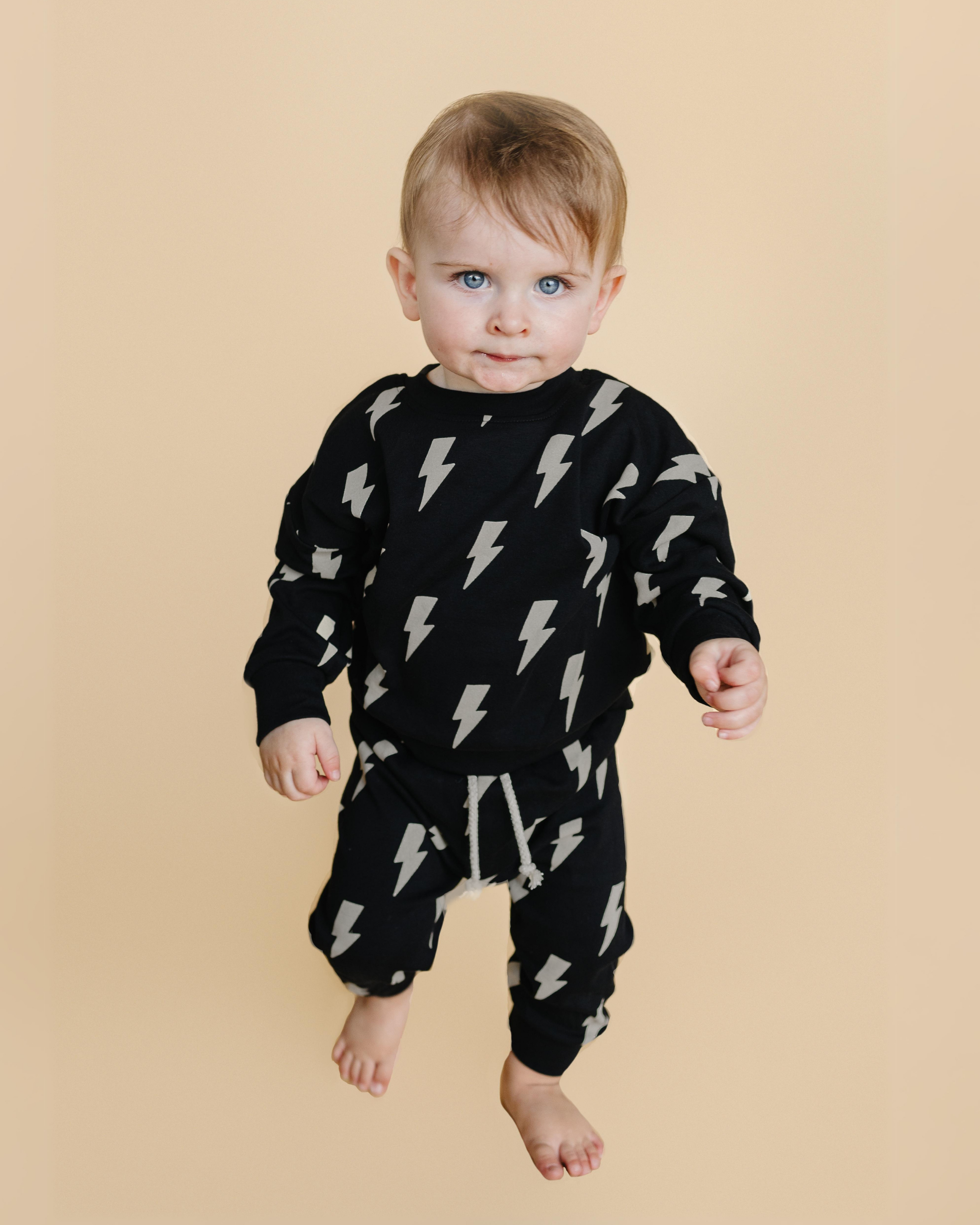 Lucky Panda Kids Jogger Set - Black Bolts