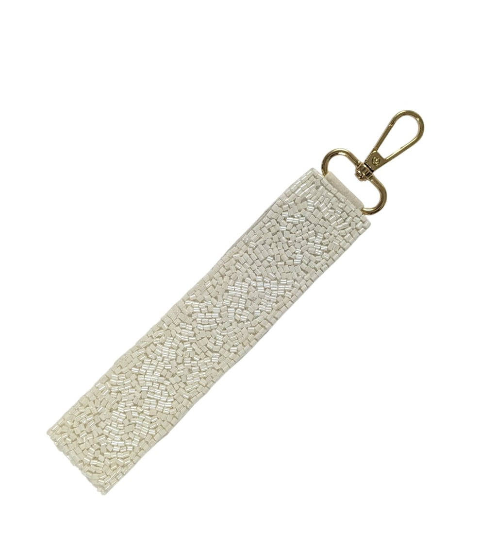 Beaded Wristlet Strap Key Chain - White Evil Eye