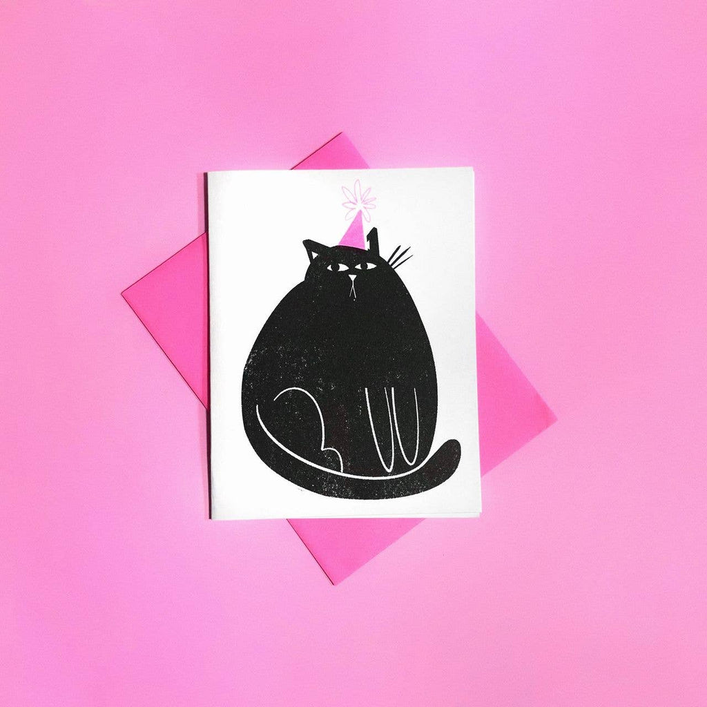 Pier Six Press Risograph Greeting Card - Party Cat Birthday