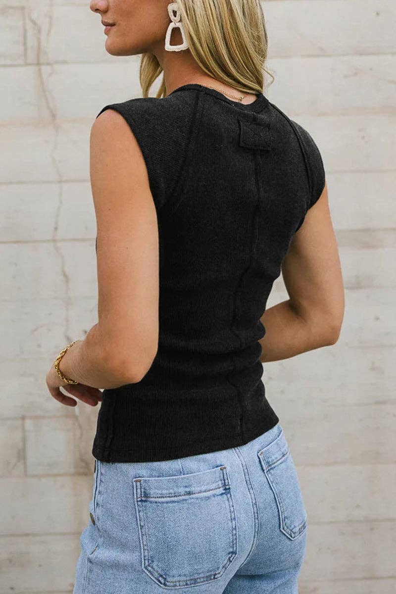 Women's Sleeveless Ribbed Tank Top - Black