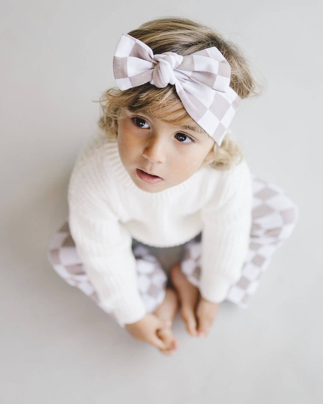 Lucky Panda Kids Checkered Headband - Latte