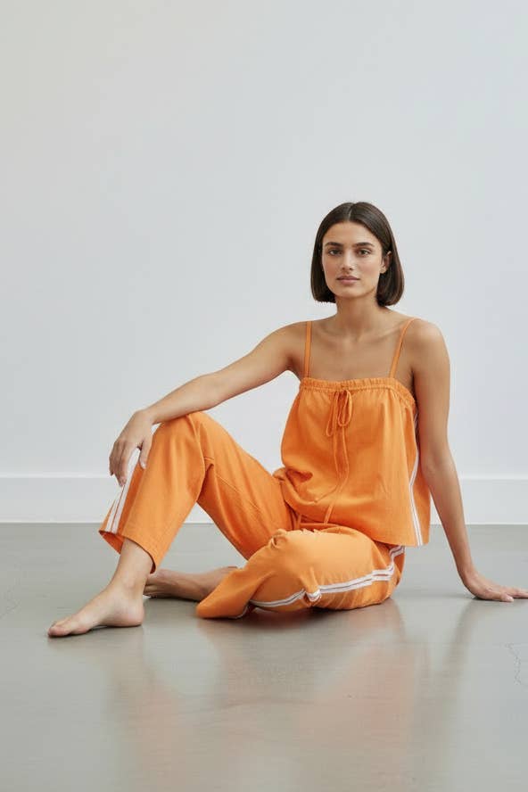 Women's Solid Cotton Camisole & Wide-Leg Pant Set - Orange