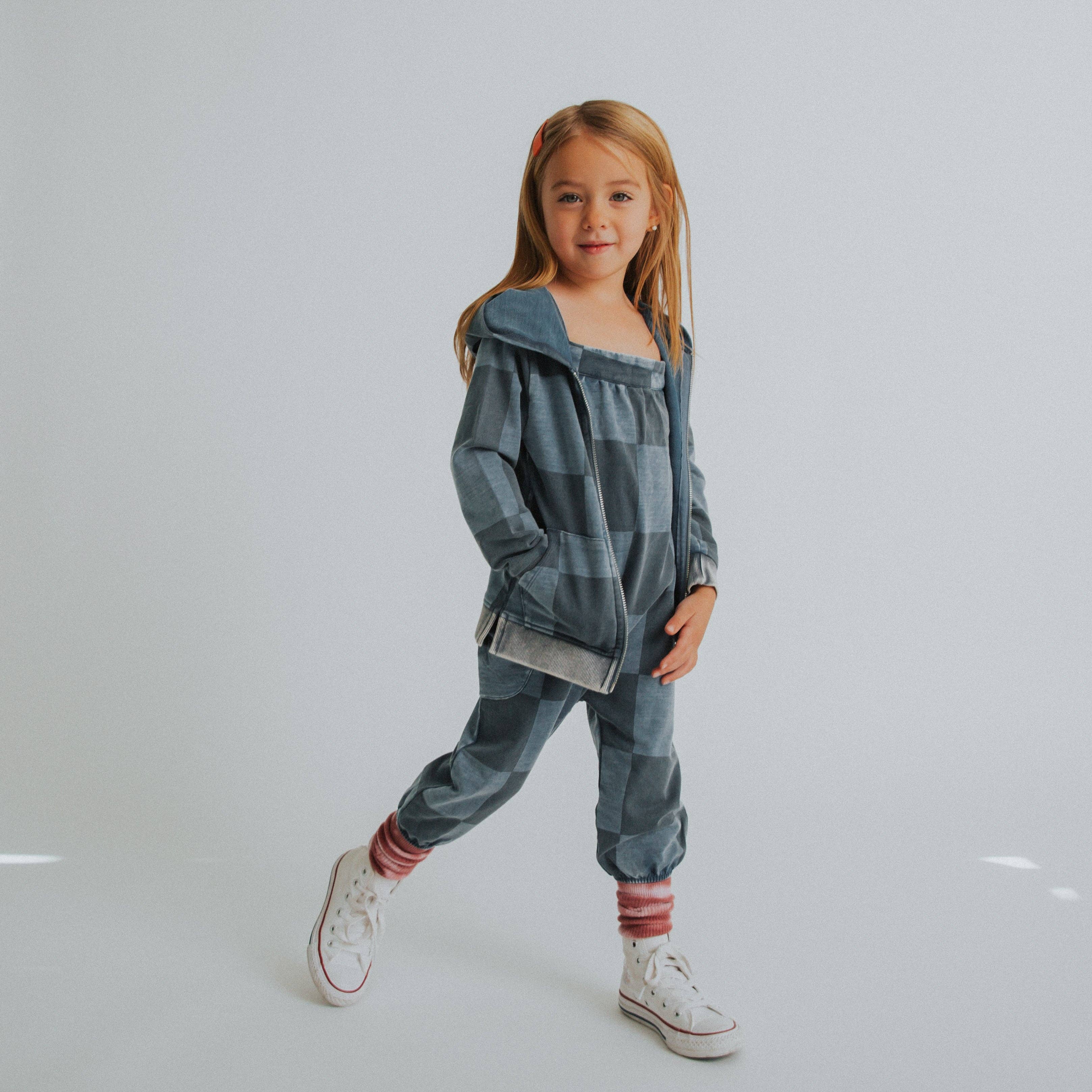 RAGS - Kids Zip Up Hoodie - Blue Denim Check