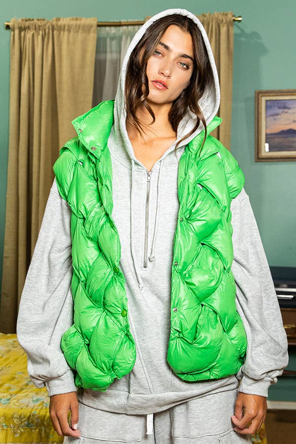 Women's Button-up Down Puffer Vest - Apple Green
