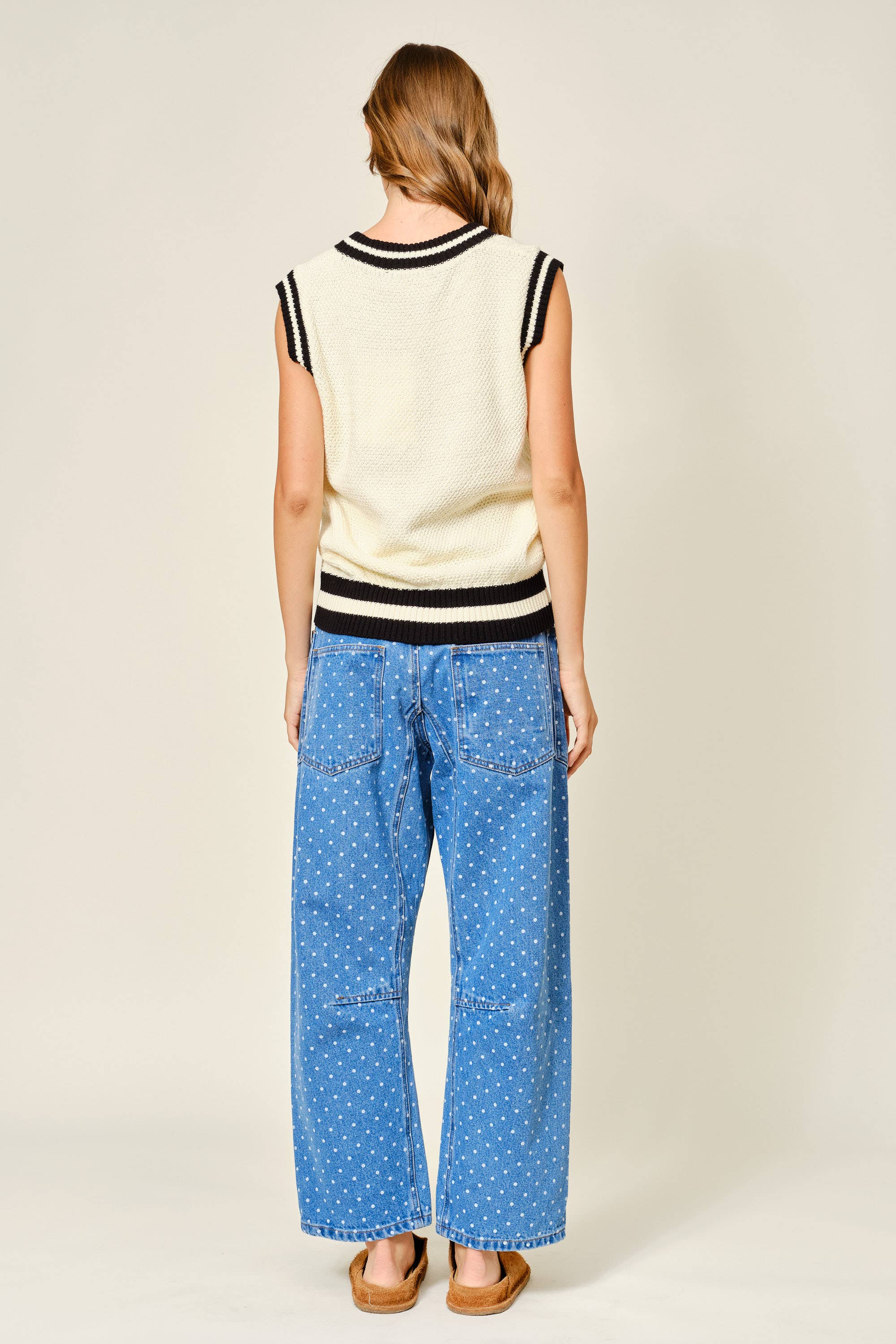 Women's Polka Dot Denim Barrel Pants