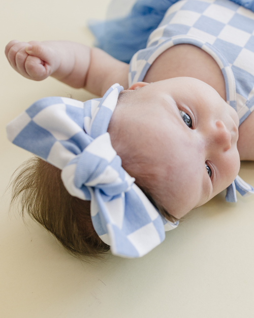 Lucky Panda Kids Checkered Headband - Blue (Final Sale)