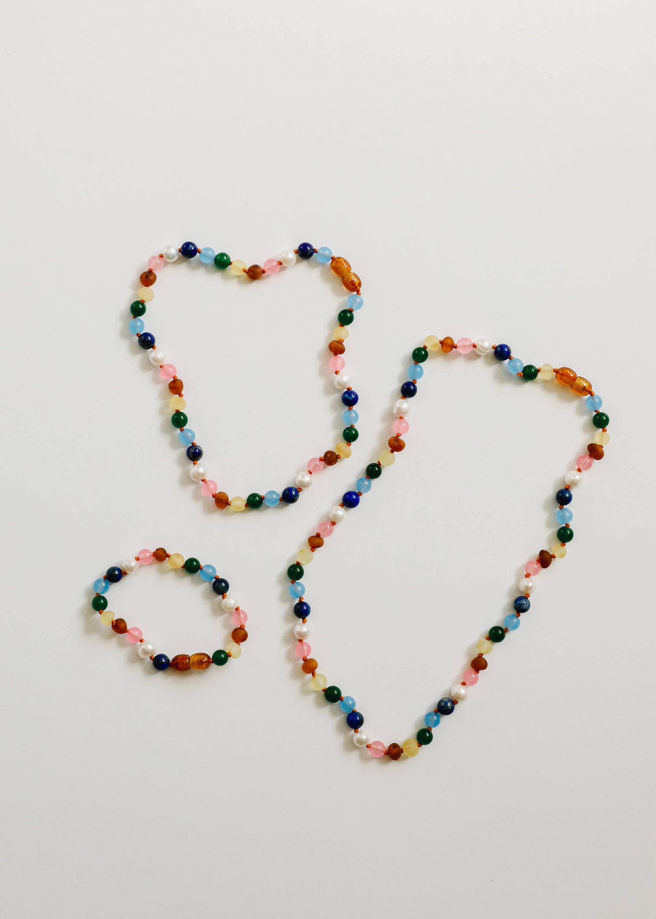 CanyonLeaf - Raw Baltic Amber and Pearl Necklace + Sweet Pink Gemstones