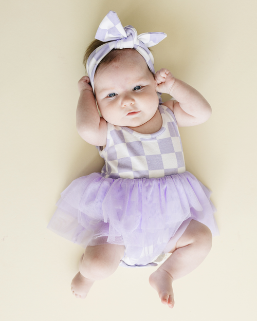 Lucky Panda Kids Checkered Headband - Lavender (Final Sale)