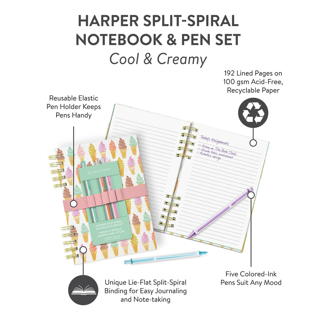 Studio Oh! - Cool & Creamy Harper Split-Spiral Notebook & Pen Set