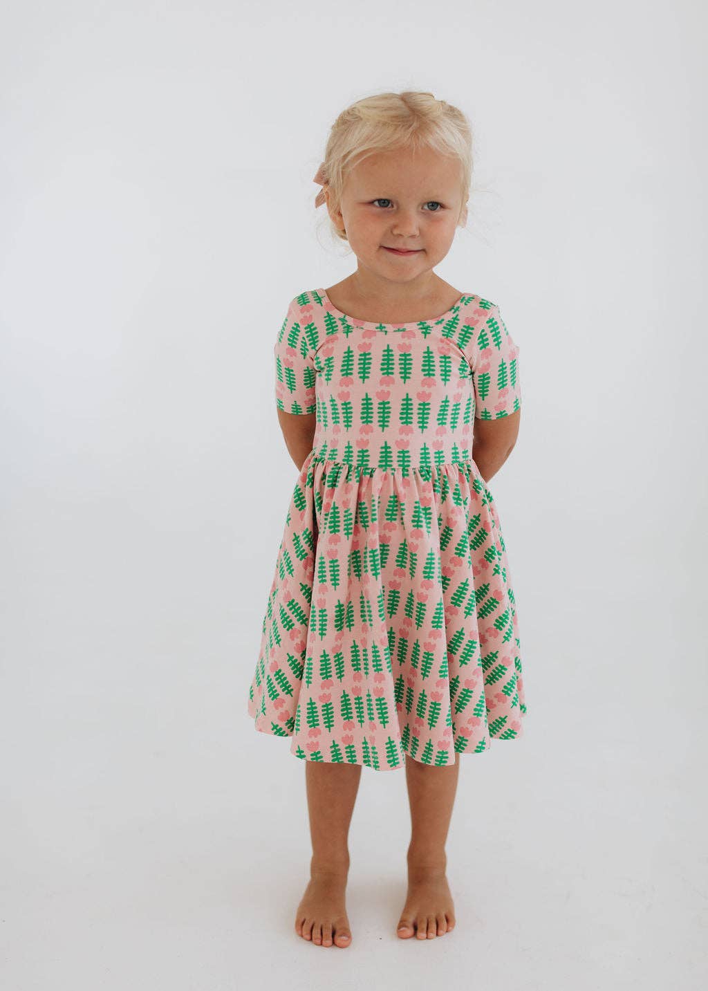 Good Apples Kids Short Sleeve Twirl Dress - Pink Tulips